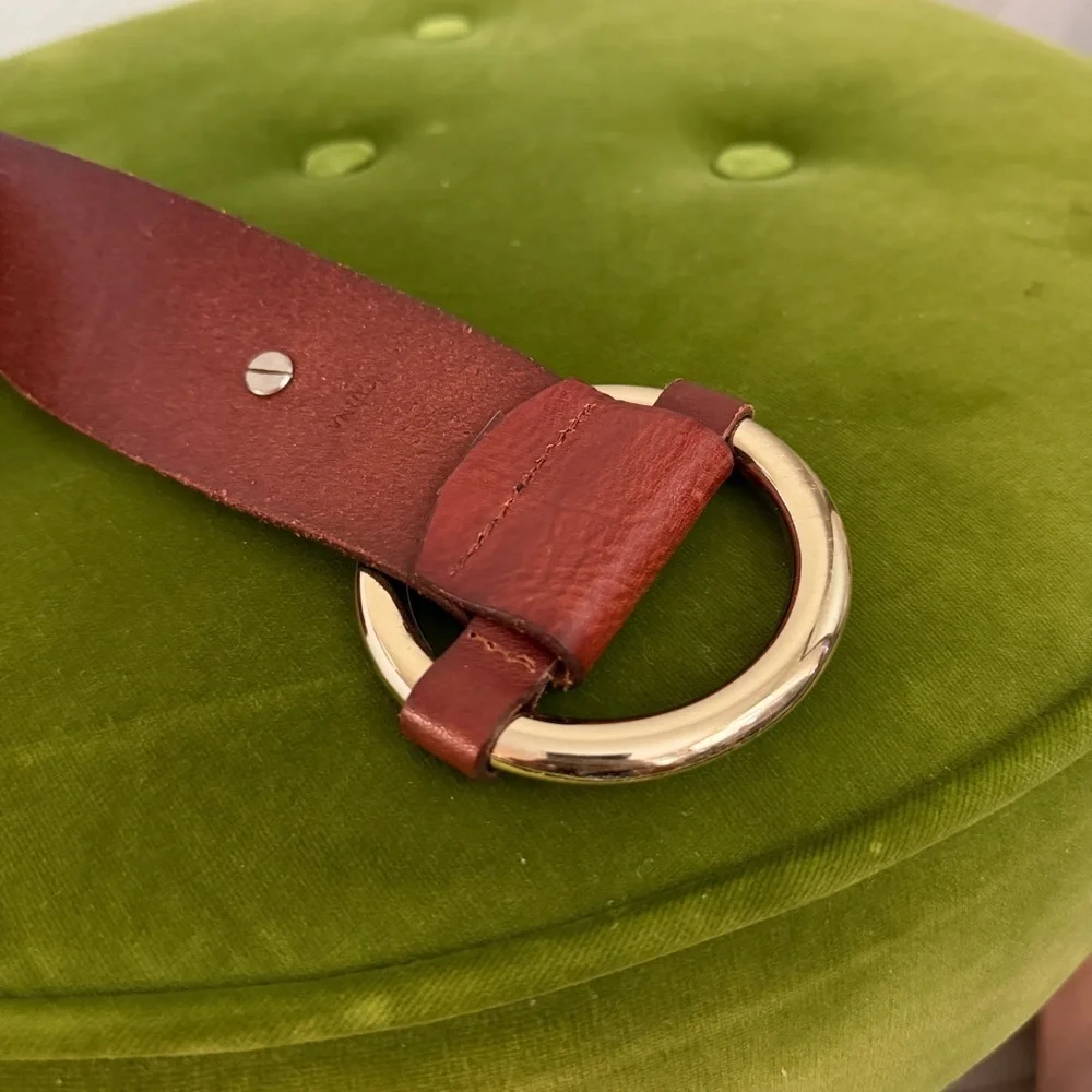 Michael Kors Burgundy Leather Circle-Buckle Belt with Gold-Tone Hardware
